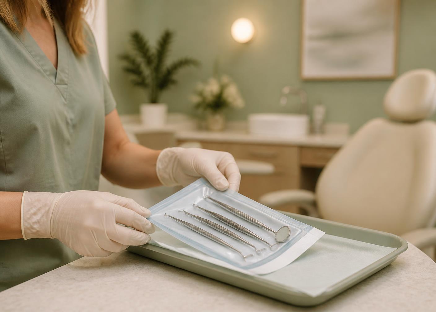 Tannpleier klargjør sterile instrumenter til periodontittbehandling